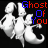nine identical showing a grayscale cartoon character with multiple heads and tails, each overlaid with 'Ghost Of You' text in red and blue