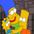 Yellow cartoon character with large white eyes and red mouth, wearing green and blue clothing, positioned against blue and gray background.