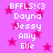 Pixelated pink background with pink stars and white text listing names and 'BFFLS!3' in a pattern