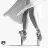 A grayscale animated sequence showing a woman's legs in high heels walking, with text labels beneath each frame.