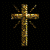A pixelated golden cross with radiating lines on a black background, next to green text reading "Original Icons .com" on a solid dark green backdrop.