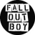 A black-and-white animated contact sheet showing two frames of a Fall Out Boy fan icon with text and heart symbol.