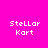 Four pixelated text display "Stellar Kart" in white on pink, purple, black, and dark purple backgrounds