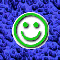 Three green-bordered circular smiley icons with varying expressions on a blue textured background, arranged in a 2x2 contact sheet layout with one empty gray cell.