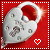 A silver heart-shaped object with circular cutouts and a red interior, set against a red background with a white dotted border and a small red heart icon.