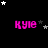 Black background with pink text 'kyie' repeated across three , surrounded by white and gray stars in various positions