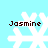Four white snowflake icons with brown text reading Jasmine on a light blue background, each snowflake having distinct pixelated patterns.