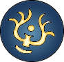 Six circular icons display a golden abstract symbol on varying blue backgrounds with subtle animation changes.