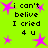 Bright green background with pink star shapes and black pixelated text reading "i can't belive I cried 4 u" arranged in a pattern