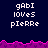 Pixelated text 'gAbI lOVes pIERRe' repeated across dark blue background with pink jagged border, two of identical text visible