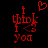 Red pixelated text 'I think I <3 you' with a heart symbol above the word 'think', displayed on black background.