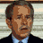 Pixelated image of a man in a suit with text overlays changing across frames, showing different phrases and expressions.