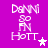 Purple background with white text reading 'DANNI SO FN HOTT' and a star symbol in two states: solid white and faded pink.