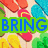 Colorful flip-flop pattern with blue text reading BRING ON THE fLiP floPs! and <33 over green outlines.