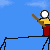 A 5x5 contact sheet of a pixel-art animation showing a stick figure performing rope-jumping actions across multiple frames against a blue sky background with clouds.