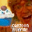 A pixelated cartoon-style image shows a character with brown hair and closed eyes, holding a blue cupcake with white frosting and green sprinkles against a yellow background.