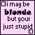 A 2x2 contact sheet of four identical animated frames showing a pixelated text-based icon with black text on a light purple background, each frame containing the phrase "i may be blonde but your just stupid" in a retro digital font.