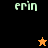 Pixelated 'erin' text appears on black, brown, orange backgrounds with a star symbol changing from orange to black.