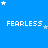 Blue background with repeated white 'FEARLESS' text and scattered white stars in a pattern