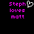 Pixelated text and a heart symbol on black background, with one version showing the heart as white outline.