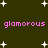 Dark green background with white star shapes and repeated pink text "glamorous" in two
