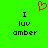 Green background with red pixelated heart above black text reading 'I luv amber' in three lines, repeated side-by-side.