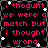 Pixelated text in pink on black background with white star accents, arranged in four identical