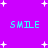 Purple background with white star shapes and cyan text reading SMILE in four positions.