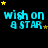 Pixelated blue text 'wish on a star' with yellow stars scattered across black background, animated sequence showing varying star positions.