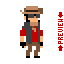 Pixel art character in red shirt and brown pants with hat, shown across of animation on gray background