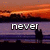 A four- shows a sunset over water with two silhouetted figures standing together, each displaying one word of the phrase "never let me go..." in white text