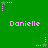 Green background with repeated pink text 'Danielle' and animated pink star icons with trailing dots.
