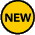 Yellow circular icon with black border displaying 'NEW' text in various animated states including rotation and distortion.