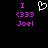 Static pixel art displays purple text and a white heart symbol on black background with identical left and right sections.
