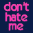 A 4x4 contact sheet of animated frames showing a text-based buddy icon with alternating pink and white lettering on a dark blue background, featuring repeated phrases "don't hate me" and "because i'm awesome" with heart symbols.