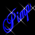 Four animated frames of blue cursive text on a black background with white starburst effects, arranged in a 2x2 contact sheet layout showing sequential motion changes.