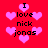 Red background with pink heart shapes and black text reading "I love nick jonas" arranged in a pattern