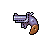 Pixelated revolver with purple barrel and frame, brown wooden grip, black outlines on gray background.