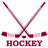 Pixelated hockey-themed icon with crossed sticks, puck, and text on yellow background.