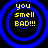 Four identical blue circular rings with yellow text reading 'you smell BAD!!!' on a black background.