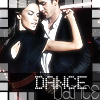 A static image shows a man and woman in a close embrace, the woman in a dark dress with a red belt and the man in a white shirt and dark vest, with the word "DANCE" in pixelated text at the bottom.