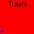 Red background with repeated 'Travis' text and blue star clusters in various configurations.