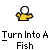 Animated contact sheet of a yellow fish transformation sequence with 15 frames arranged in a 4x4 grid, showing progressive changes from a stick-figure-like form to a detailed cartoon fish.