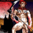 Pixelated figure with red hair holding a sword, standing against pink and dark background with vertical text.