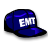Static pixel art icon of a blue baseball cap with white text on the front, displayed against a plain background.