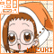 Pixelated cartoon character with brown hair and glasses wearing an orange Santa hat, displayed in a of six showing subtle facial expression changes