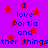 Purple background with red stars and blue text reading "I love Portia and ther thingsther things" in two