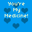 Blue background with repeating dark blue heart shapes and yellow text reading "You're My Medicine!" in pixelated font.