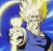 A pixelated character with spiky yellow hair and a blue outfit appears in three showing motion blur effects