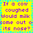 Yellow background with cyan and light blue pixelated border, purple text repeating 'If a cow coughed Would milk come out of its nose?' in two